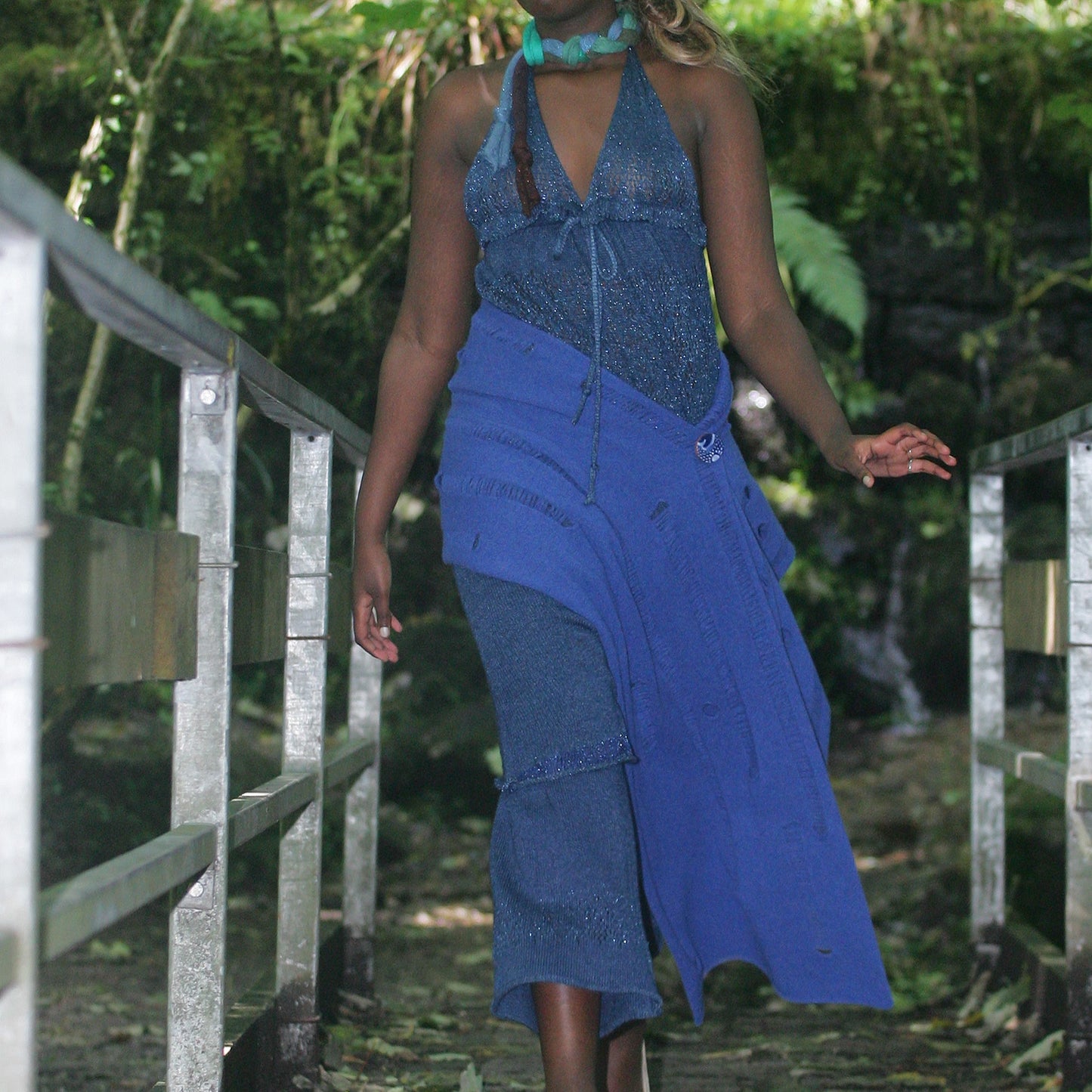 Wide Leg 3/4 Denim Knit Trouser