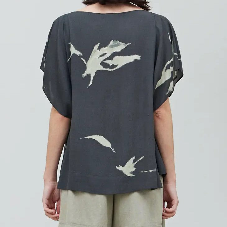 Pleat Shoulder Wisp Print Blouse