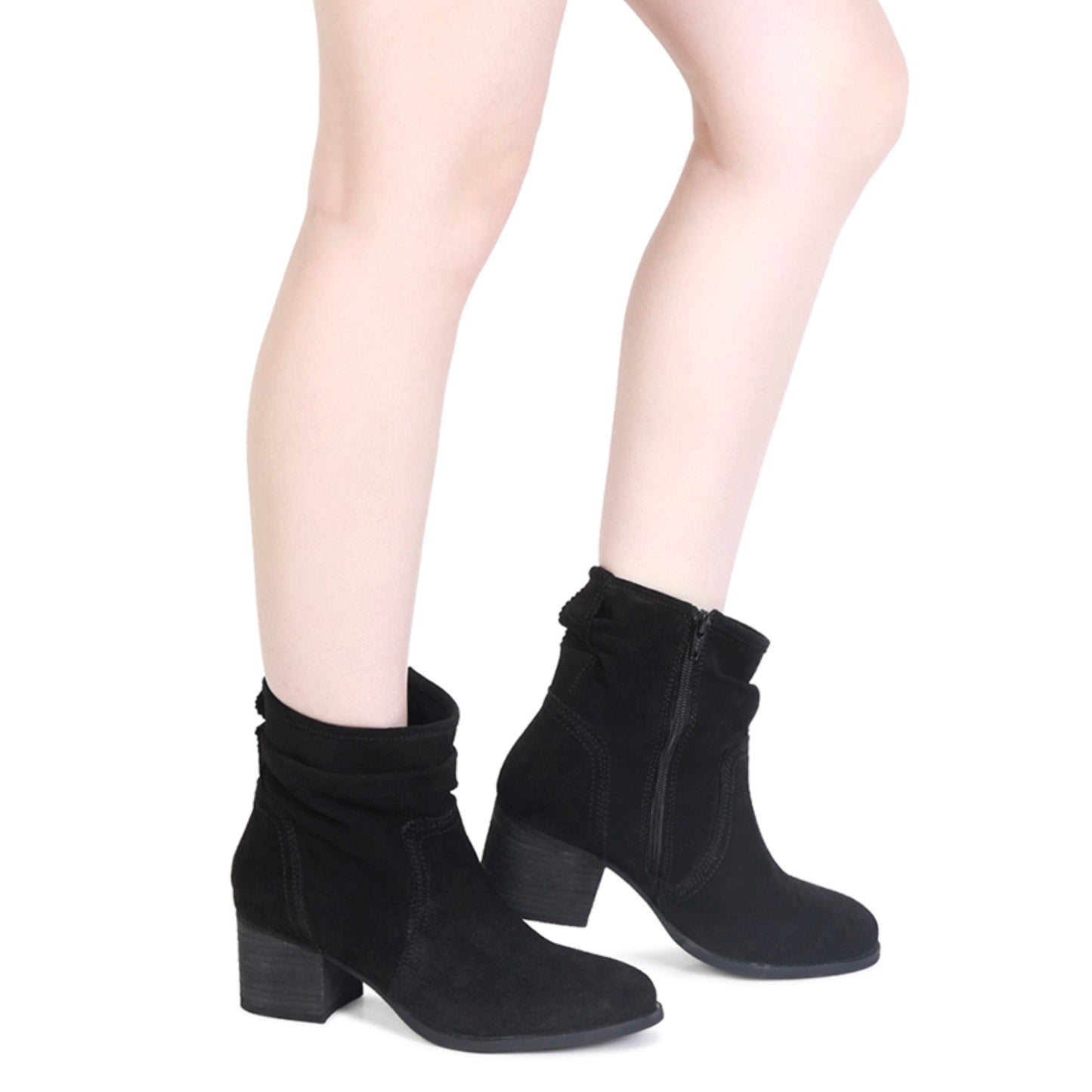 Black Bowie Stacked Heel Leather Boots