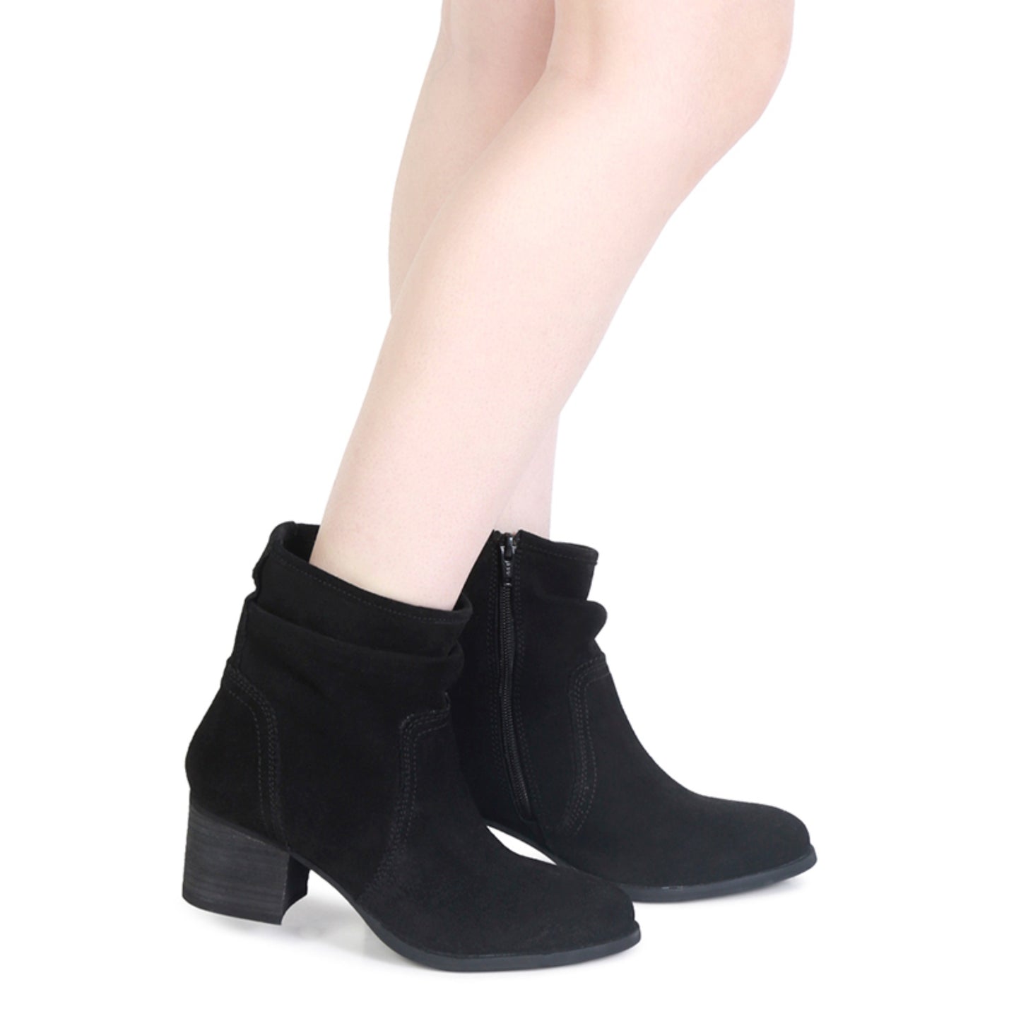 Black Bowie Stacked Heel Leather Boots