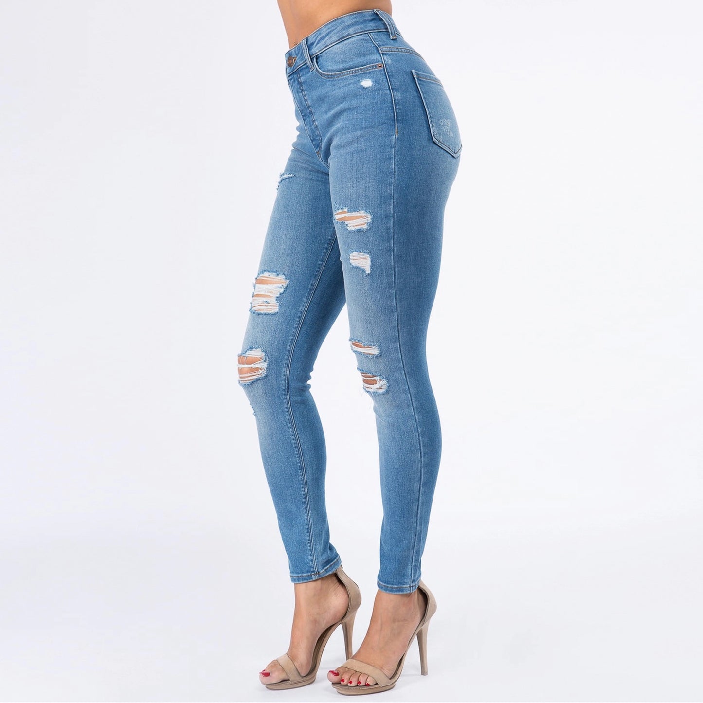 Plus Size High Waist Distressed Skinny Jeans