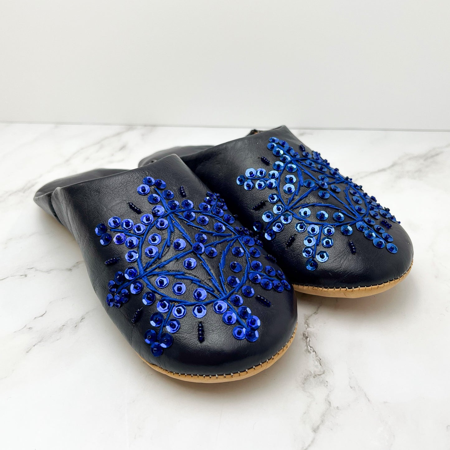Sequin Leather Slippers