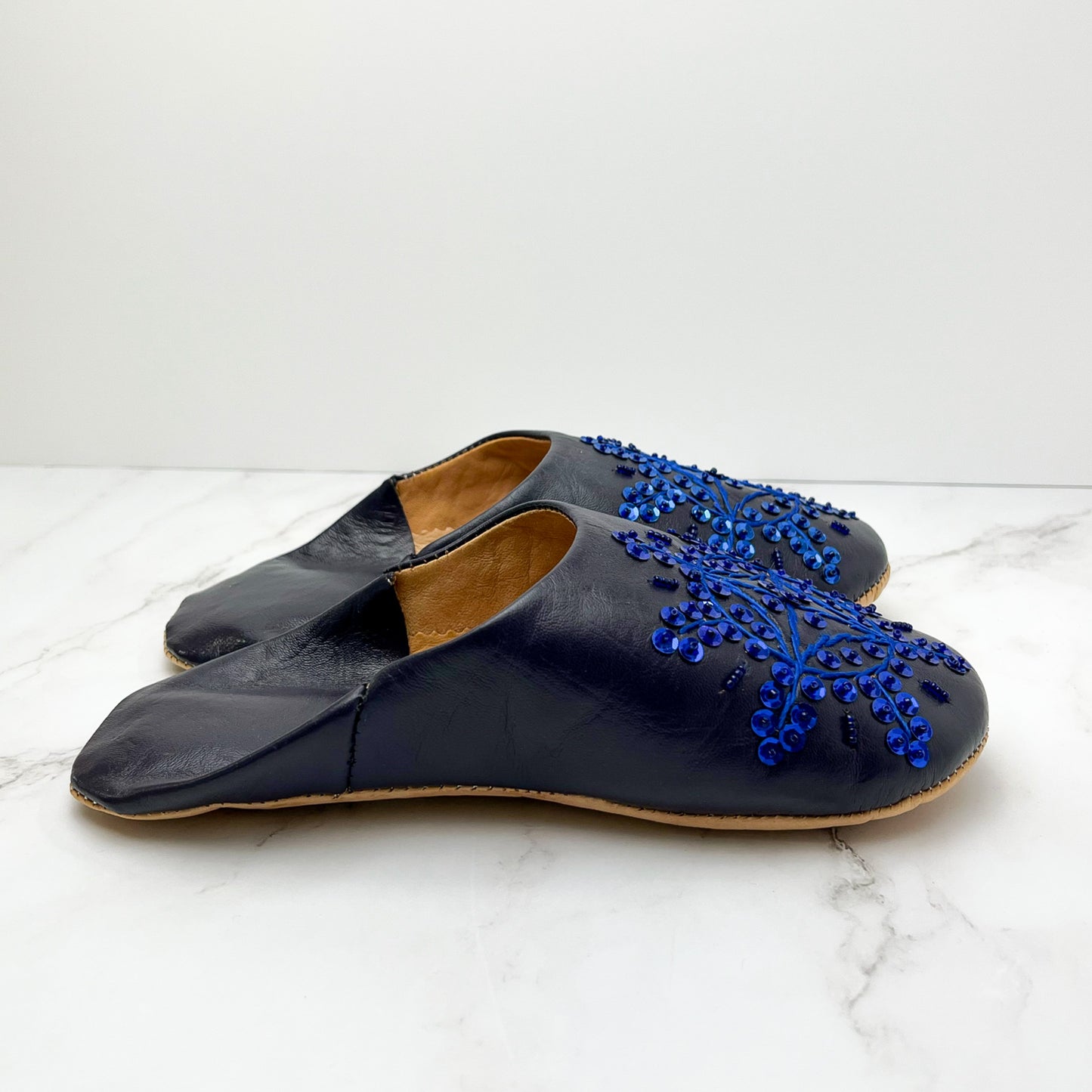 Sequin Leather Slippers