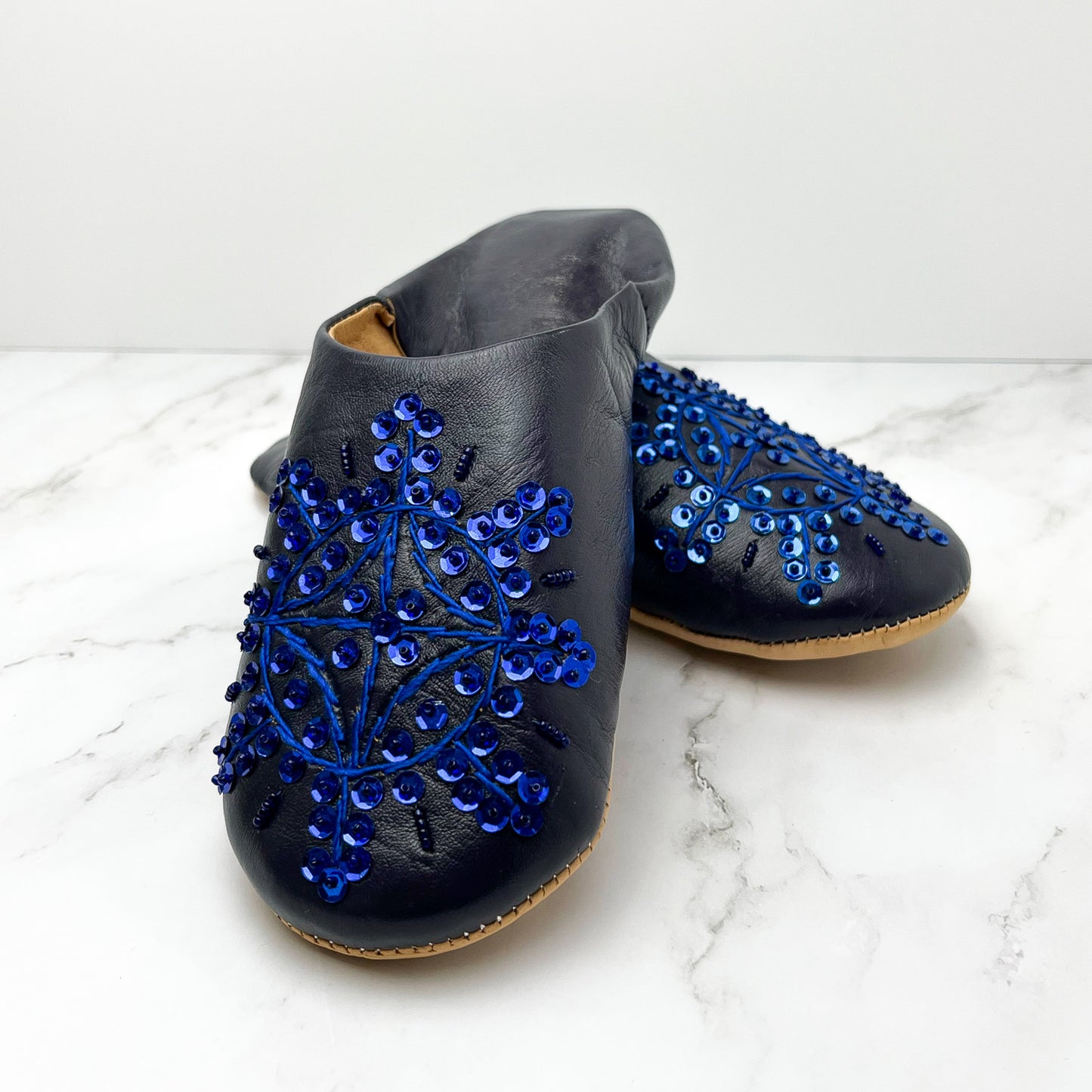 Sequin Leather Slippers
