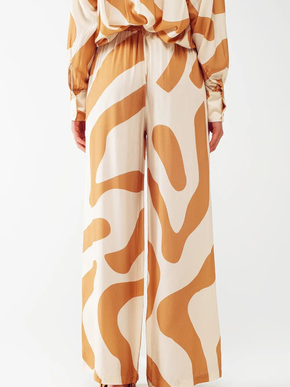 Relaxed Wide Leg Pants Cream in Abstract Print