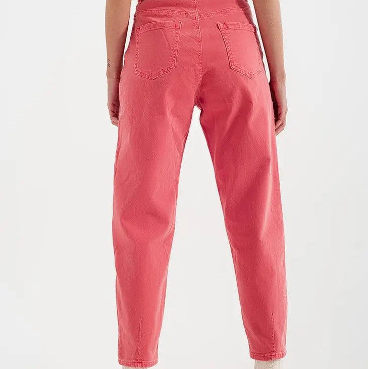 High Rise Mom Jeans Coral Pink