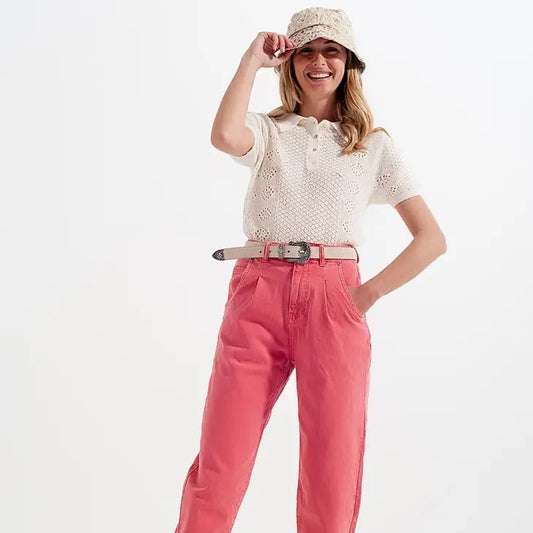 High Rise Mom Jeans Coral Pink