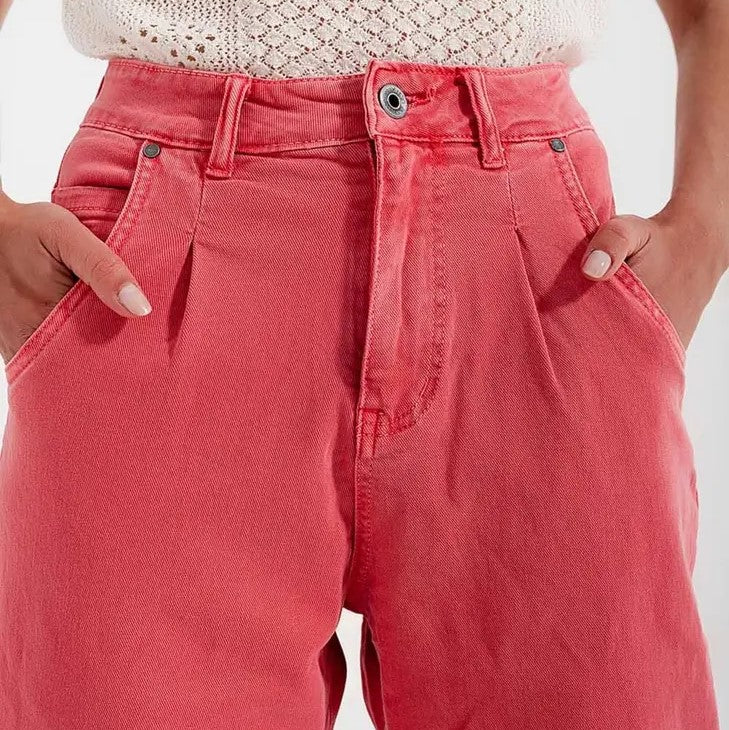 High Rise Mom Jeans Coral Pink