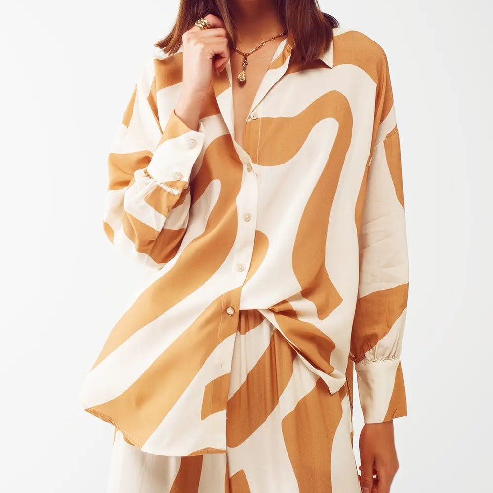 Relaxed Shirt in Cream Abstract Print