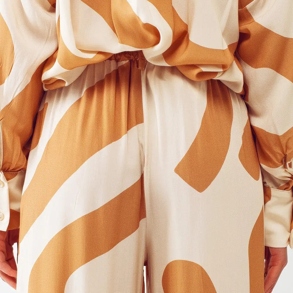 Relaxed Wide Leg Pants Cream in Abstract Print