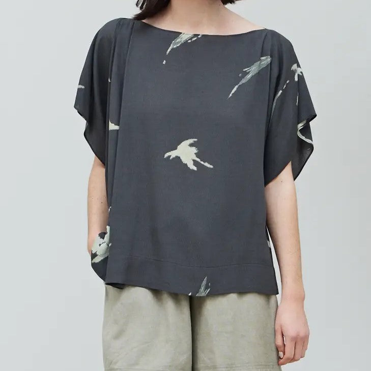 Pleat Shoulder Wisp Print Blouse