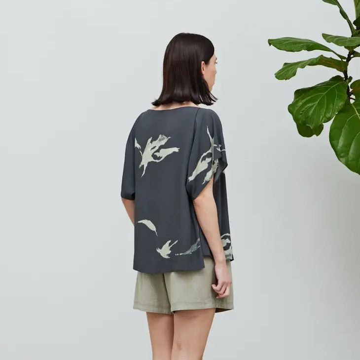 Pleat Shoulder Wisp Print Blouse