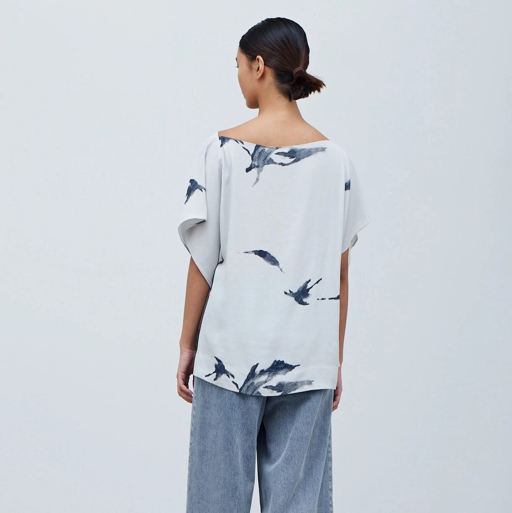 Pleat Shoulder Wisp Print Blouse