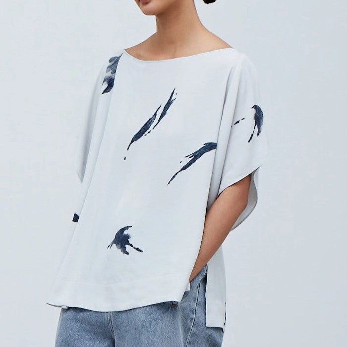 Pleat Shoulder Wisp Print Blouse