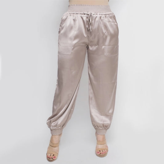 Plus Size Elastic Waist Satin Joggers