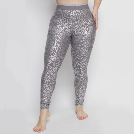 Plus Size Leopard Foil Print Active Wear Leggings