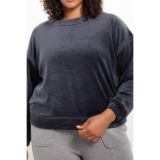 Plus Size Velour Crew Neck Sweatshirt