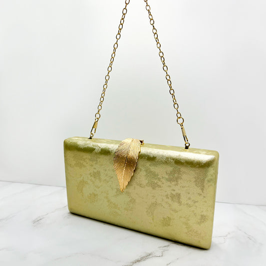 Gold Metal Leaf Clasp Clutch Bag