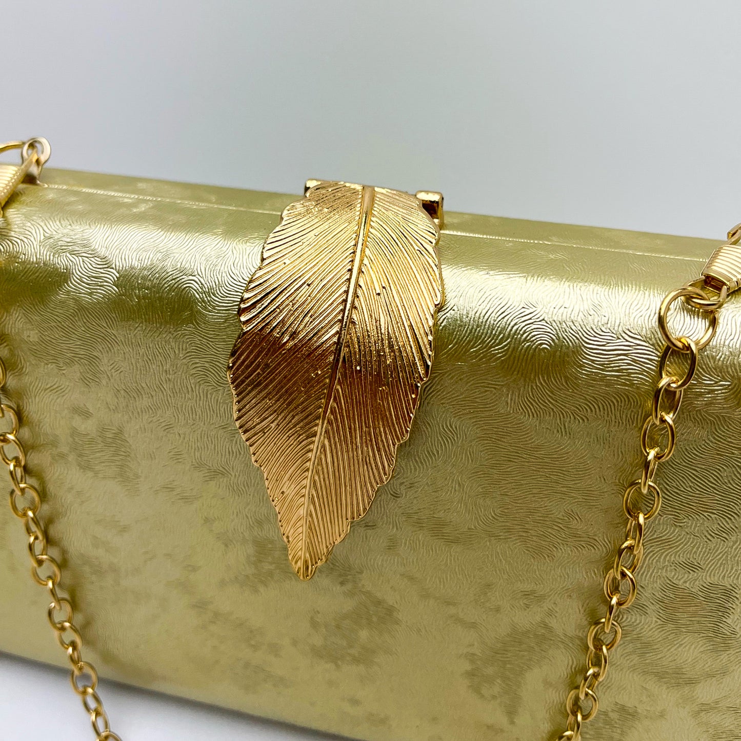 Gold Metal Leaf Clasp Clutch Bag