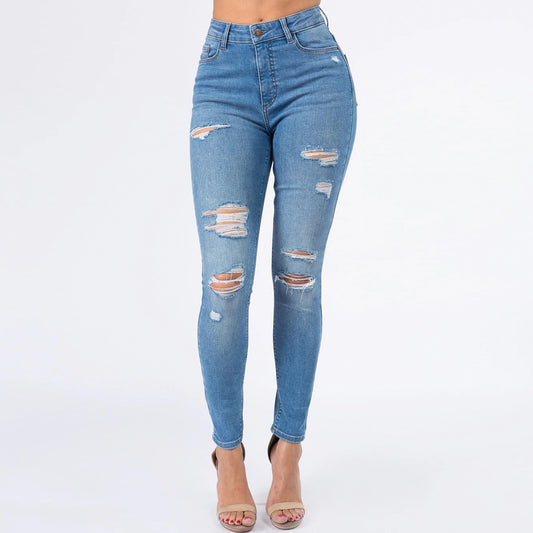 Plus Size High Waist Distressed Skinny Jeans